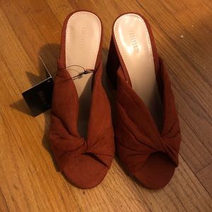 Burnt orange suede high heels